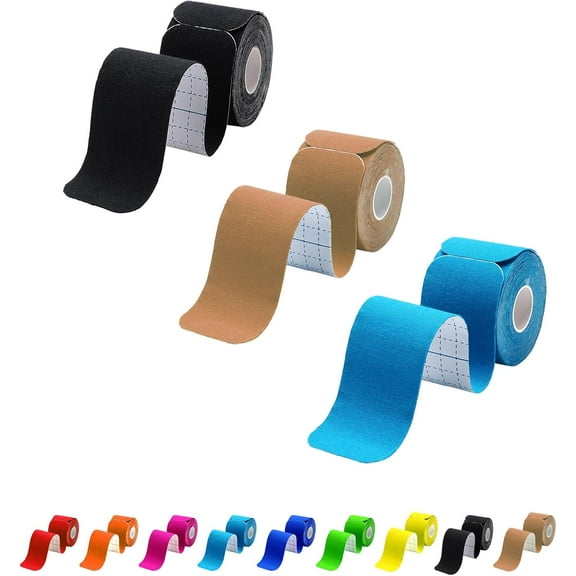 Kinesiology Tape 3 Rolls, Athletic Sports Tape for Muscle Joints Support, 60 Strips for Knee Ankle Shoulder Wrist Plantar Fasciitis, Latex Free and Water Resistant
