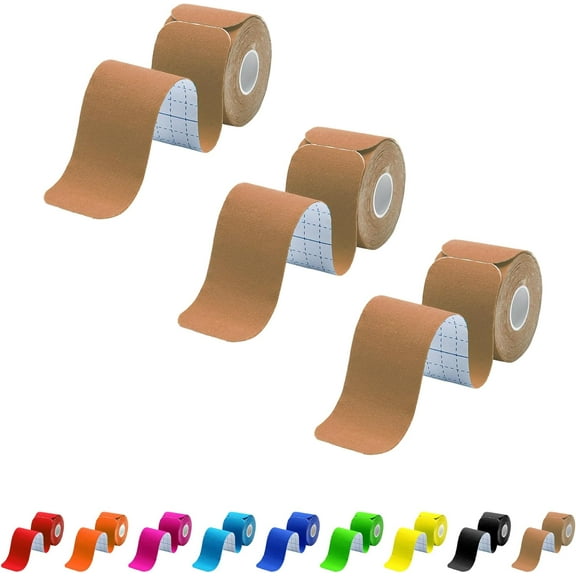 Kinesiology Tape 3 Rolls, Athletic Sports Tape for Muscle Joints Support, 60 Strips for Knee Ankle Shoulder Wrist Plantar Fasciitis, Latex Free and Water Resistant