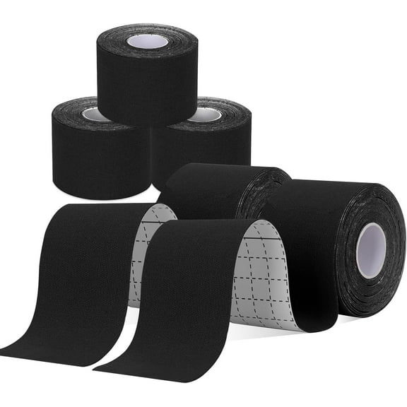 Kinesiology Tape 5 Rolls, Lychee Elastic Therapeutic Sports Tape for Pain Relief Shoulder, Knee, Tennis Elbow Support, Athletic Tape Waterproof, Breathable, Latex Free, 2" x 16.4 feet Per Roll (Black)