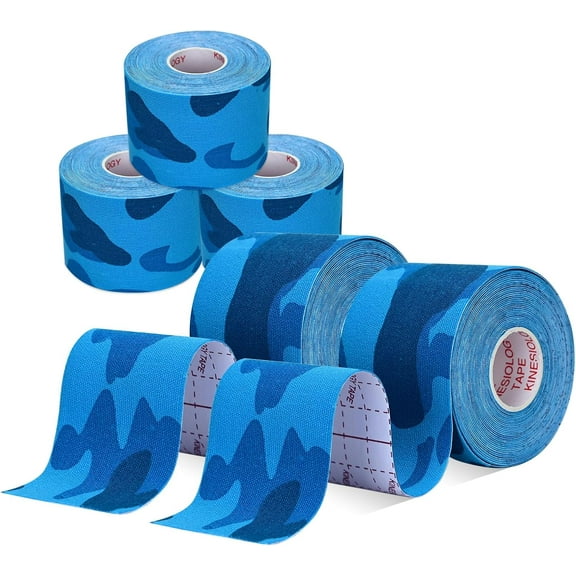 Kinesiology Tape 5 Rolls, Lychee Elastic Therapeutic Sports Tape for Pain Relief, Shoulder, Knee, Tennis Elbow Support, Athletic Tape Waterproof, Breathable, Latex Free, 2" x 16.4 feet (Blue Camo)