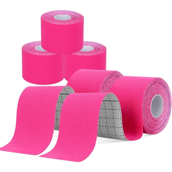 Kinesiology Tape 5 Rolls, Lychee Elastic Therapeutic Sports Tape for Pain Relief Shoulder, Knee, Tennis Elbow Support, Athletic Tape Waterproof, Breathable, Latex Free, 2" x 16.4 feet Per Roll (Pink)