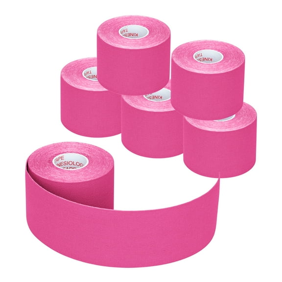 Kinesiology Tape - 6 Rolls Set, Lychee Elastic Therapeutic Sports Tape for Shoulder, Knee, Elbow Pain Relief, Latex Free, Water Resistant, Breathable, 2" x 16.4 feet Per Roll (Pink)