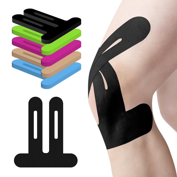 Kinesiology Tape for Knees, (Pre-cut), 12-Pack Knee Support and Stability, Knee Pain Relief Athletic Tape - Waterproof and Elastic, Breathable Hypoallergenic Latex-Free Tape, Black