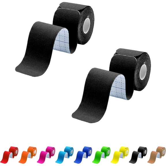 Kinesiology Tape Precut 2 Rolls Pack, Athletic Tape for Muscle Joints Support, 40 Strips for Knee Ankle Shoulder Back, Latex Free and Water Resistant, Black