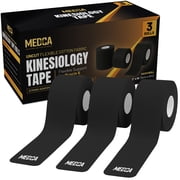 Kinesiology Tape Rolls   Pack of 3 2 Inch x 16 Ft / 5cm x 5m   Latex-Free Breathable Cotton, Strong Adhesive, Water-Resistant & Sweatproof Sports Tape for Muscle and Joint Support   Black