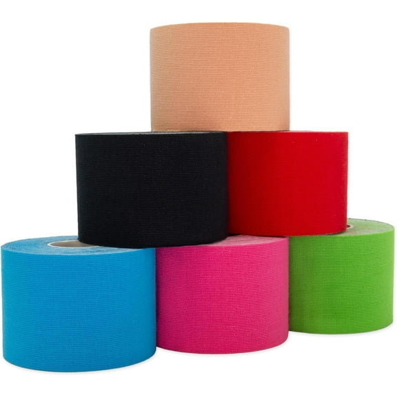 Kinesiology Tape Uncut Mix Set | 6 Multicolored Rolls of Athletic Sports Tape | 16ft Length and 2'' Width | Waterproof • Skin-Friendly • Elastic | Ideal for Sports