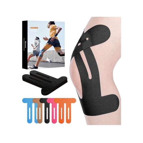 Kinesiology Tape for Knees, Precut Kinesiology Tape | Waterproof and Sweatproof | Black , 12 PCS