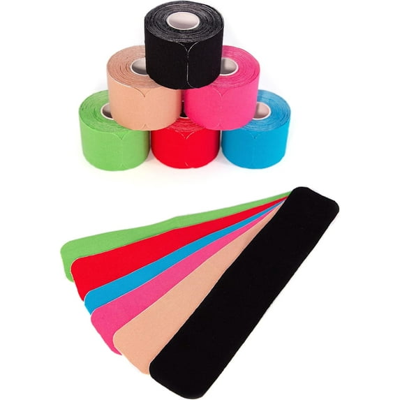 Kinesiology Tapes Mix Set | 120 Pre-Cut Multicolored Sport Tape Strips 10 x 2 in - on 6 Rolls | Waterproof • Skin-Friendly • Elastic | Kinesiology Tapes Ideal for Sports