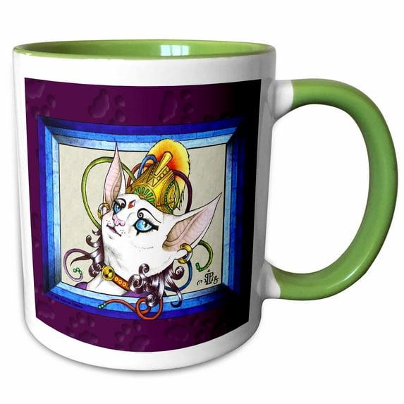 3drose, Kinessu Mini Fantasy Cat Art, 11oz Two-tone Green Mug