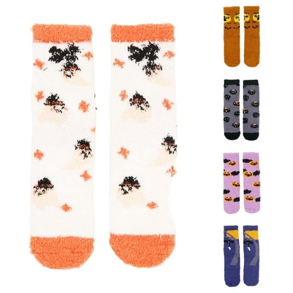 Kinet Halloween Fuzzy Socks For Women Men Crew Socks Pumpkin Ghost Pattern Halloween Gift Fall Winter Warm Soft Festival Party Lounging Home Socks,Orange