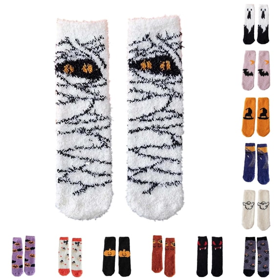 Kinet Halloween Fuzzy Socks For Women Men Crew Socks Pumpkin Ghost Pattern Halloween Gift Fall Winter Warm Soft Festival Party Lounging Home Socks,Orange