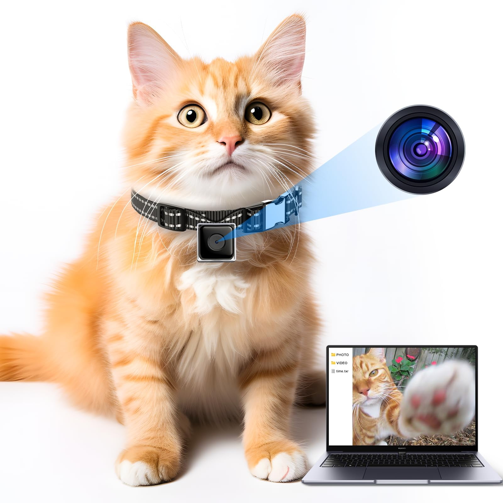 Cat Camera Collar, No WiFi No APP Cat Collar Camera with Video