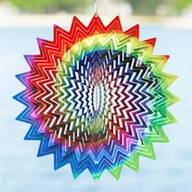Kinetic 3D Metal Garden Wind Spinner (Rainbow Star)