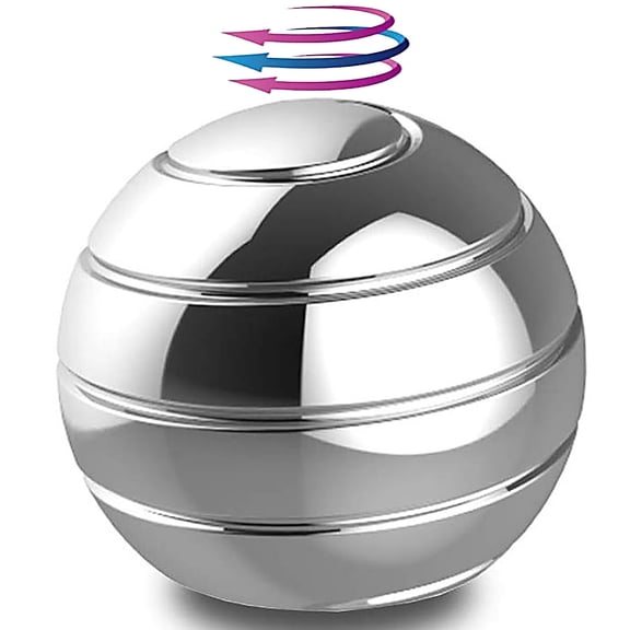 Kinetic Desk Toys,Full Body Optical Illusion Spinner Ball,Gifts for Men,Women,Kids 1.5” Size (Silver)