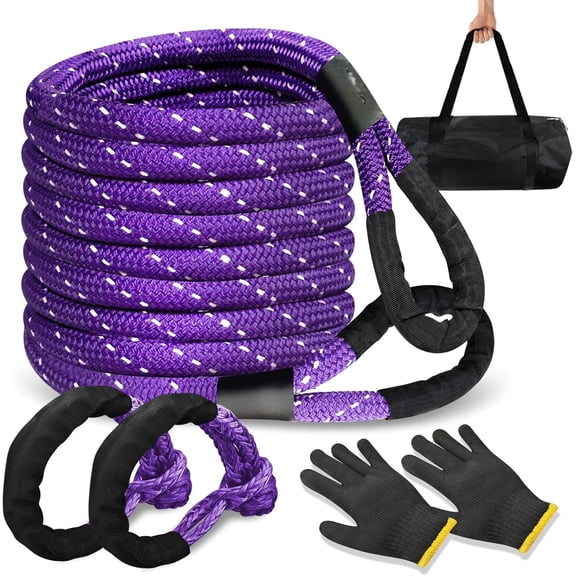 Kinetic Energy Rope 1" x 20ft,with Soft Shackle and Glove,Linetic Light Reflecting Tow Rope for 4WD Pick Up , SUV, ATV, UTV