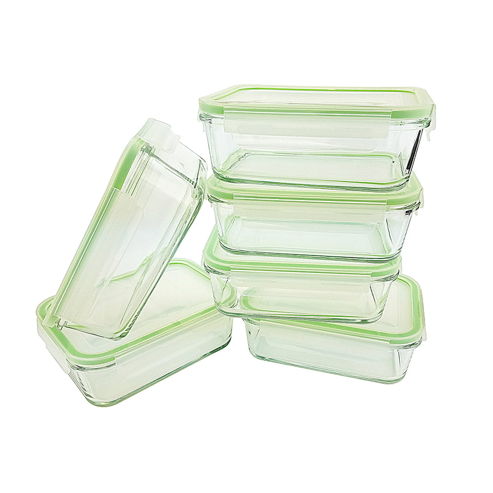 Kinetic GoGreen Glassworks 30 oz 12-Piece Rectangular Oven Safe Glass Food Storage  Container Set with Lid, 6 Glass Containers and 6 Lids 