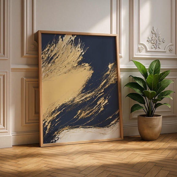 Kinetic Golden Drift Gold Navy Expressionist Home Wall Decor