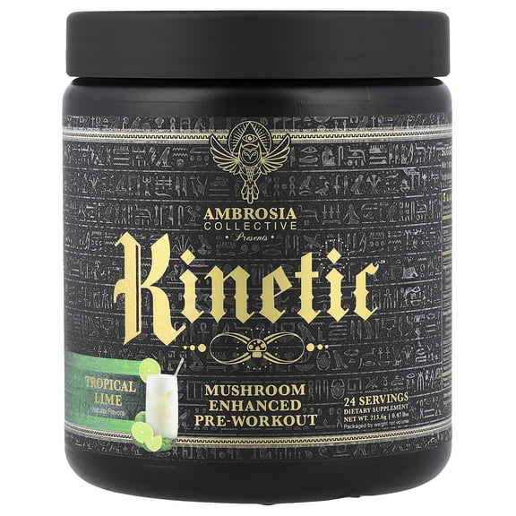 Ambrosia Collective Kinetic, Mushroom Enhanced Pre-Workout, Tropical Lime, 0.47 lbs (213.6 g)