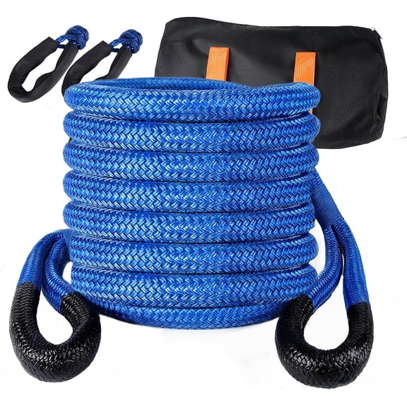 Kinetic  Rope 1-1/8" x 20ft, 48600lbs  Kinetic Tow Rope with Soft Shackles, 30+% Elasticity Offroad Tow Straps for ATV UTV  SUV Tractor  , Blue