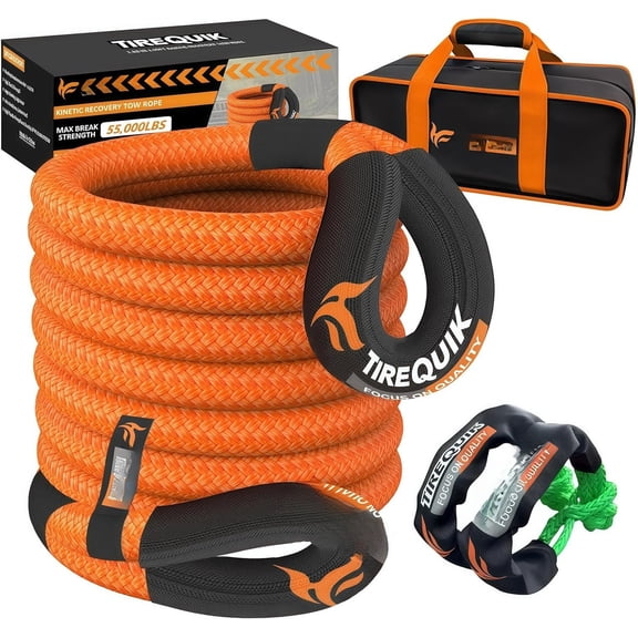 Kinetic  Rope (1" x 30ft 48500lbs), Kinetic Tow Rope  Kit with 2 Soft Shackles,  Offroad Snatch Strap, 35% Elasticity Tow Ropes for  SUV UTV ATV Tractor