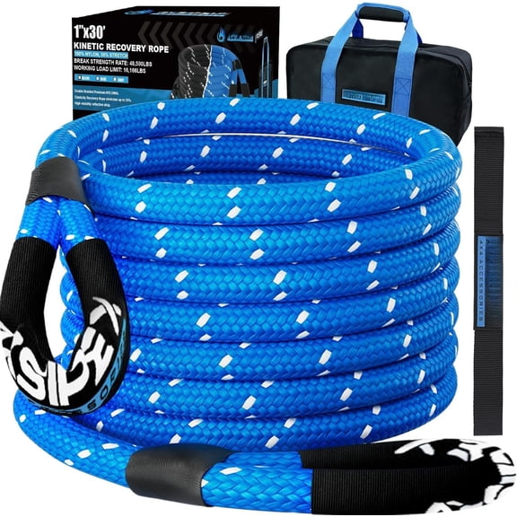 Kinetic Rope (Reflective) | 1in x 30ft 48,500Lbs , 35% Elasticity Tow Rope - Offroad Snatch Strap for 4x4 SUV UTV ATV