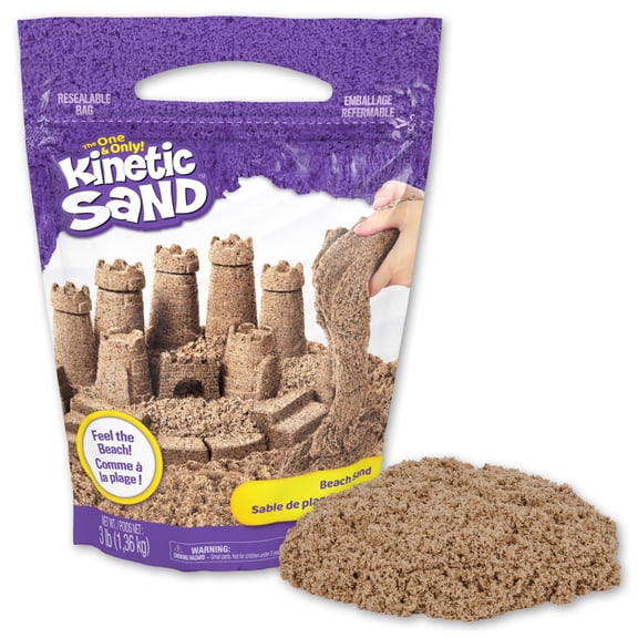 Kinetic Sand, 3lbs Beach Play Sand, Moldable Sensory Toys for Kids, Resealable Bag (Packaging May Vary), for Ages 3 and up