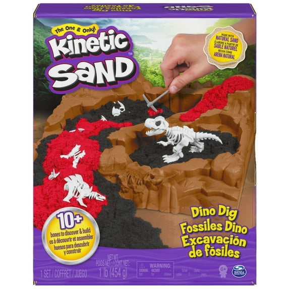 Kinetic Sand, Dino Dig Playset with 10 Hidden Dinosaur Bones, Play Sand Sensory Toys, Stocking Stuffers & Christmas Gifts for Kids Ages 6+