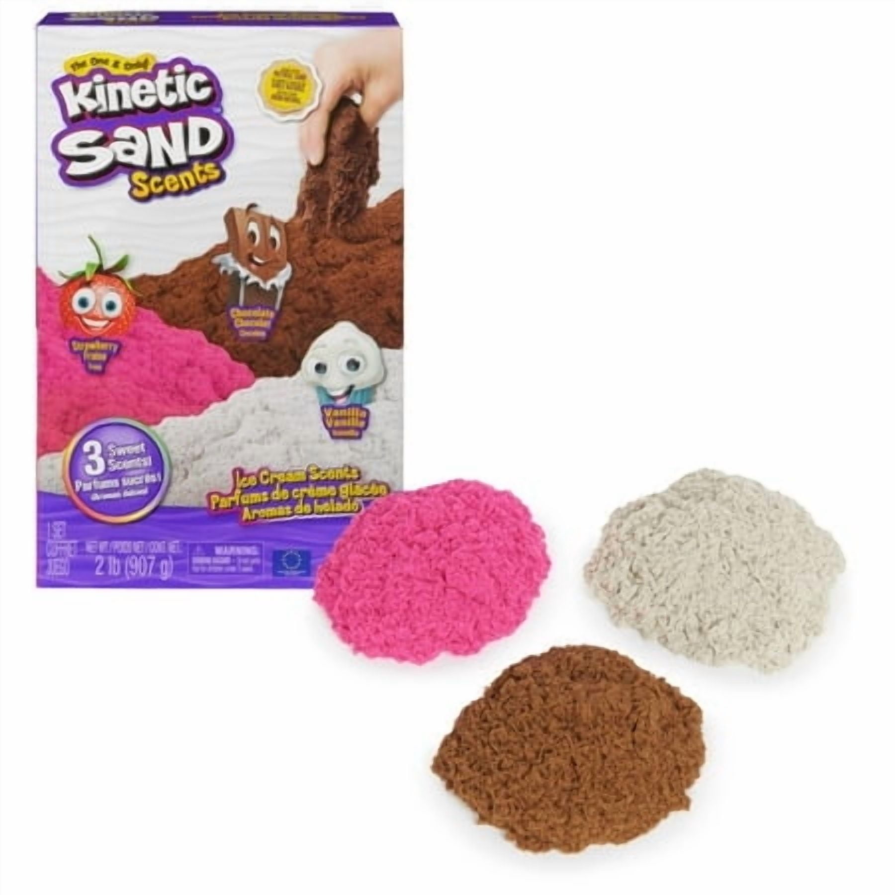 Kinetic Sand Ice Cream Scents 3-Pack, 2lbs of Strawberry, Chocolate, and Vanilla Scented Play Sand, Toys for Kids Ages 3+