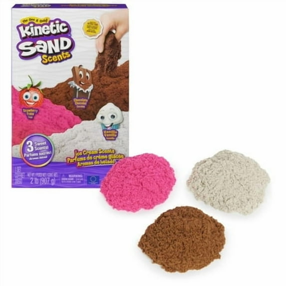 Kinetic Sand Ice Cream Scents 3-Pack, 2lbs of Strawberry, Chocolate, and Vanilla Scented Play Sand, Toys for Kids Ages 3+