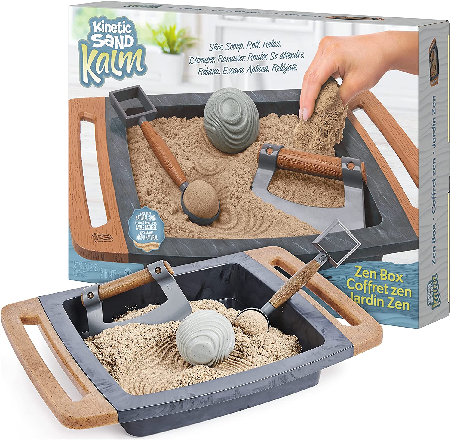 Kinetic Sand Kalm, Zen Garden Box Fidget Toy with All-Natural Kinetic Sand  and 3 Tools for Relaxing Play, Sensory Toys, Sand Toys for Adults and Kids  