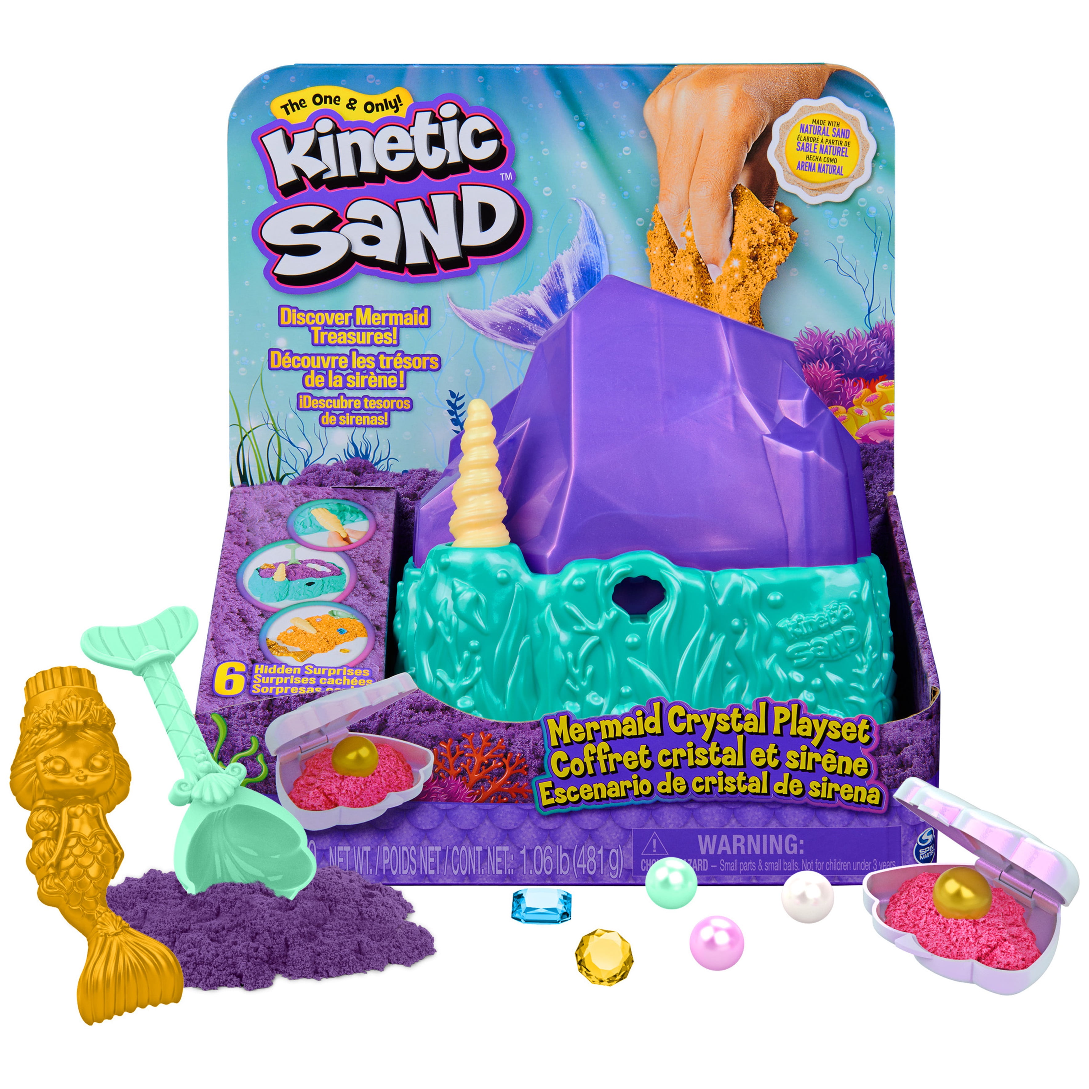 Kinetic Sand, Mermaid Crystal Playset, with Tools and Storage 
