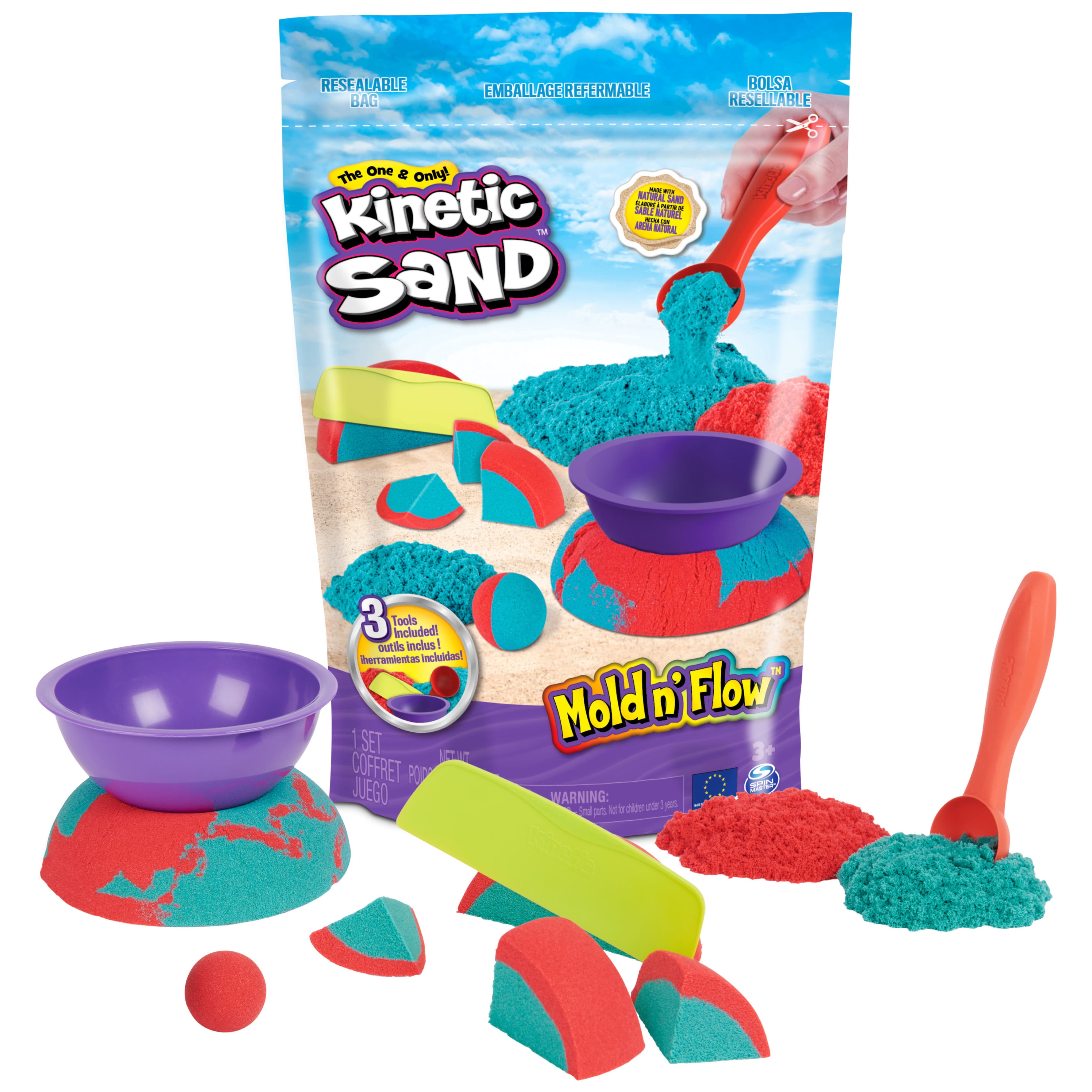  Kinetic Sand Ultimate Sandisfying Set, 2lb of Pink, Yellow and  Teal Play Sand, 10 Molds and Tools, Sensory Toys, for Kids : Toys & Games