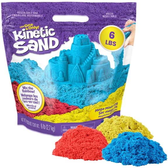 Kinetic Sand, 6lbs Mega Mixin Bag with Red, Yellow & Blue Play Sand, (Packaging May Vary), Sensory Toys, Holiday Gifts & Stocking Stuffers for Kids Ages 3 and up