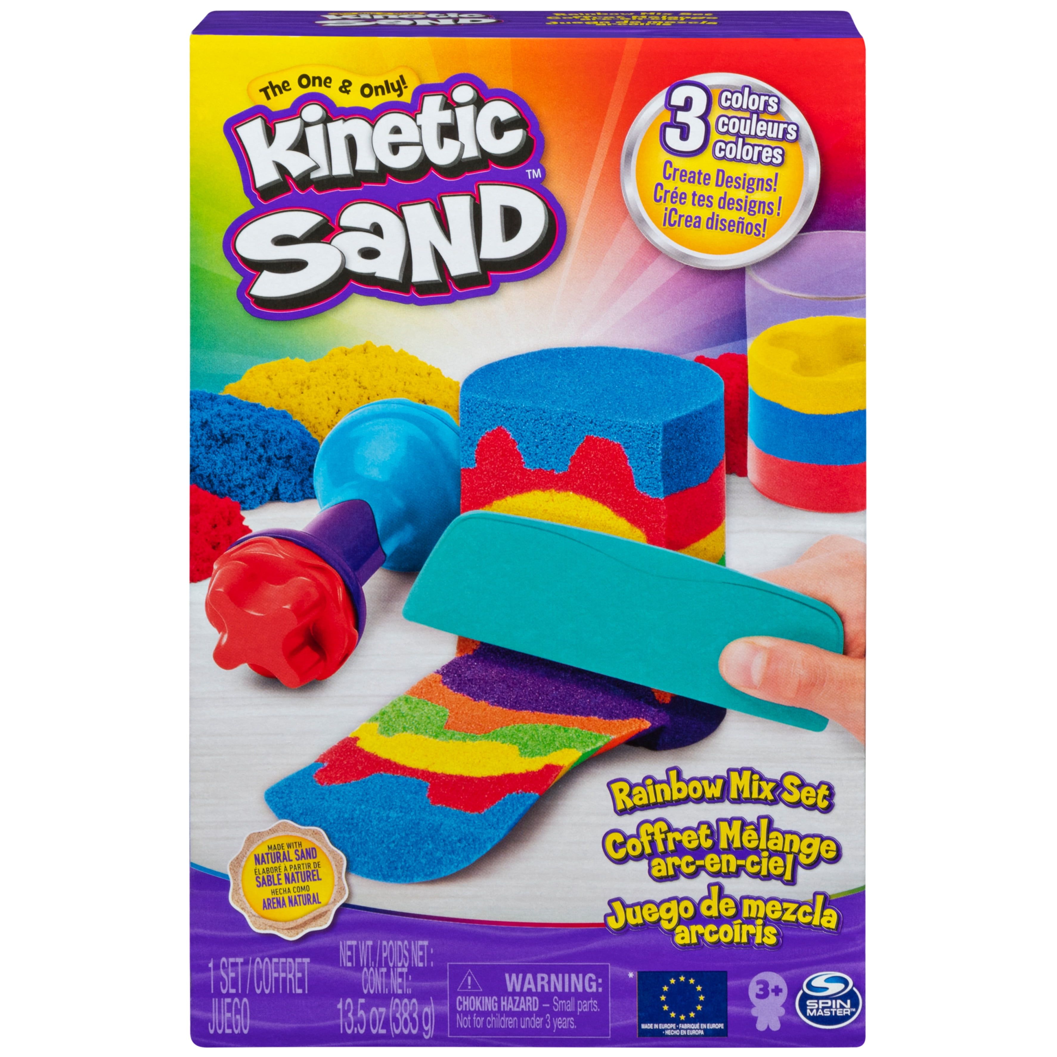 Kinetic Sand, Rainbow Mix Set with 3 Colors of Kinetic Sand (13.5oz) and 6  Tools, Play Sand Sensory Toys for Kids Ages 3 and up