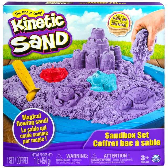 Kinetic Sand, Sandbox Playset with 1lb of Purple Kinetic Sand and 3 Molds, for Ages 3 and up