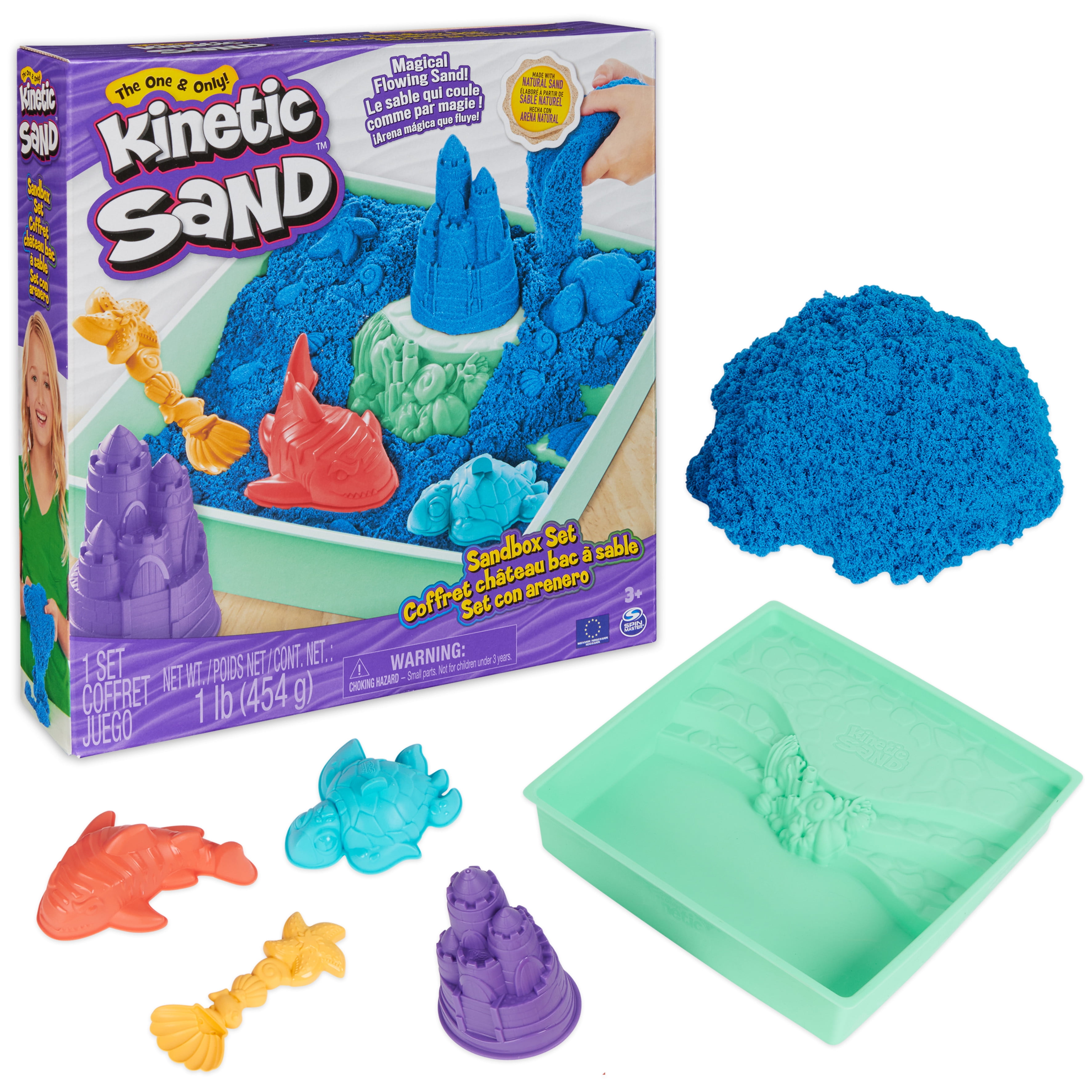 Kinetic Sand, Beach Day Fun Playset with Castle Molds, Tools, and