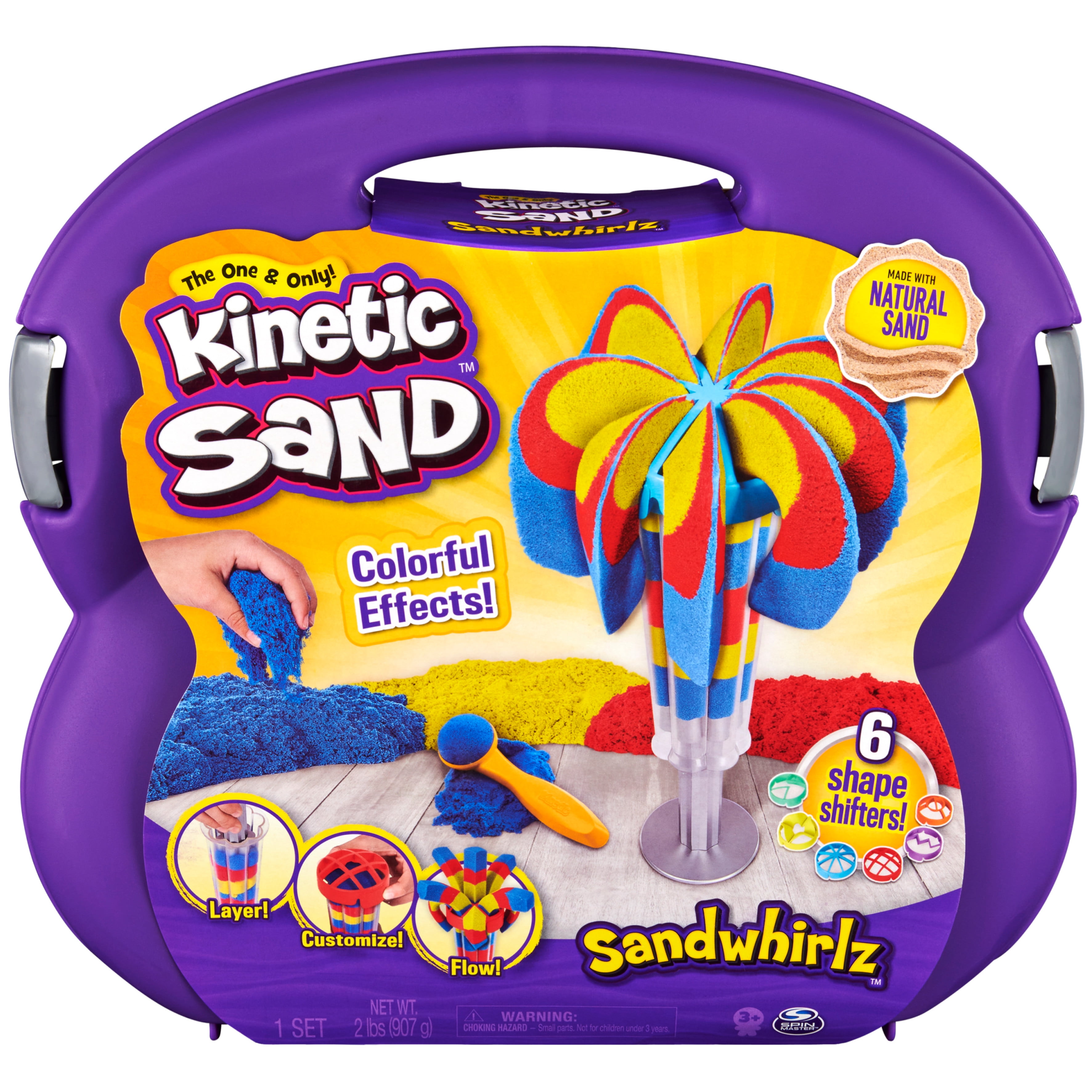 Kinetic Sand, Sandwhirlz Playset with 3 Colors of Kinetic Sand