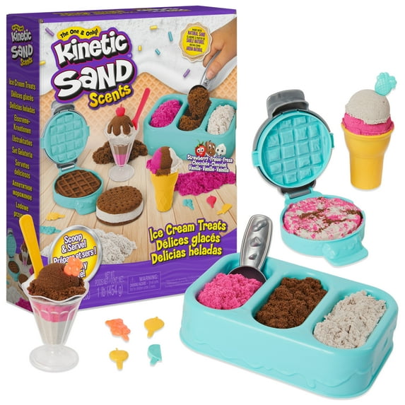 Kinetic Sand Scents, Ice Cream Treats Playset with 3 Colors Scented Play Sand & 6 Tools, Sensory Toys, Holiday Gifts & Stocking Stuffers for Kids Ages 3 and up