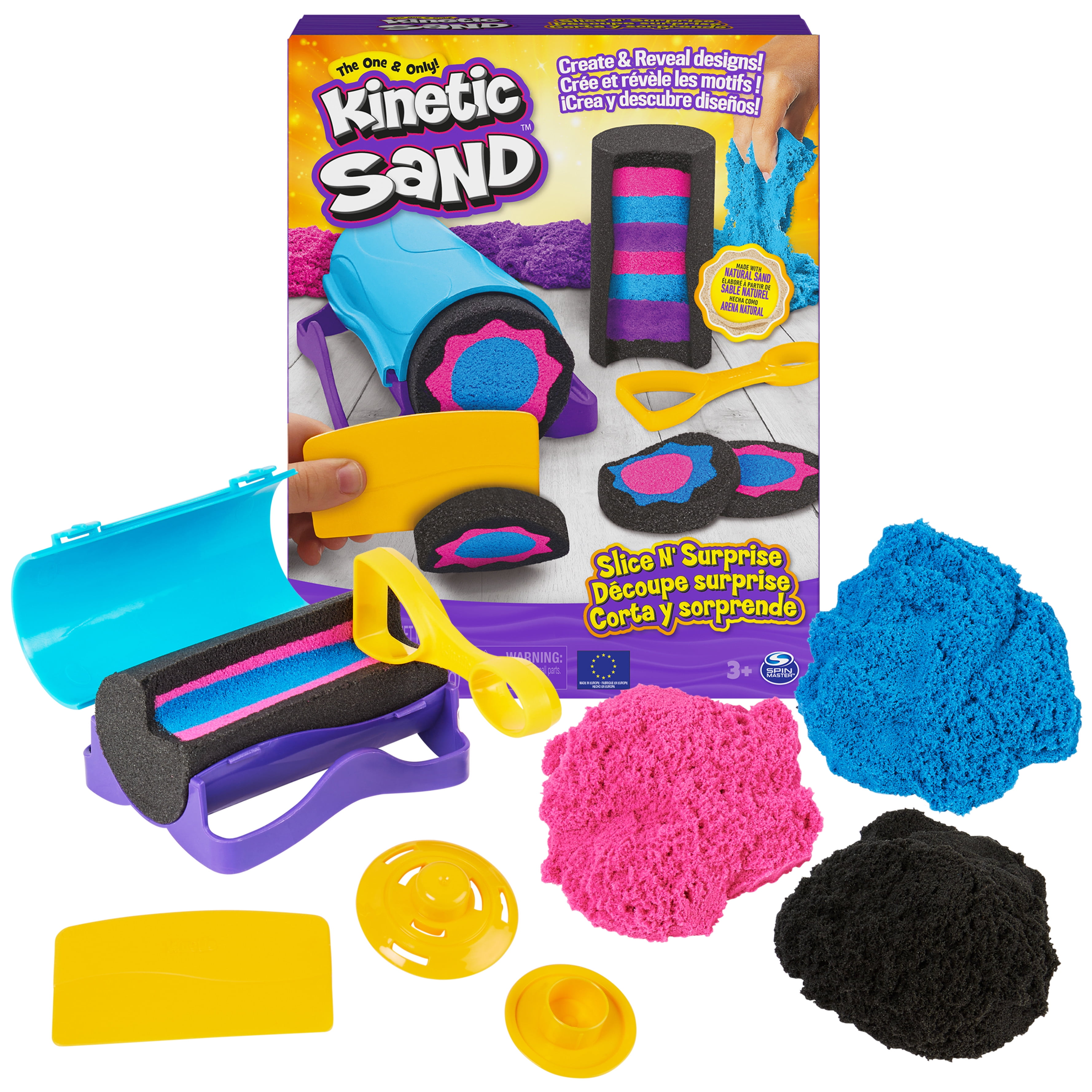Kinetic Sand Slice N' Surprise with 13.5oz Sand (3 Colors) and 7