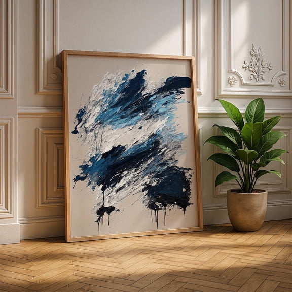 Kinetic Tide Variance Expressionist Blue Textured Modern Home Wall Decor