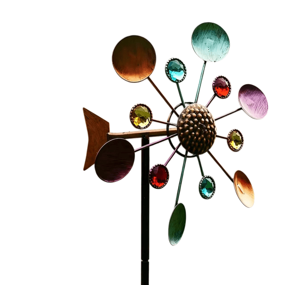 Kinetic Wind Spinner, 30.7in, Metal, Colorful Gem Ornaments, Outdoor Garden Yard Wind Sculpture