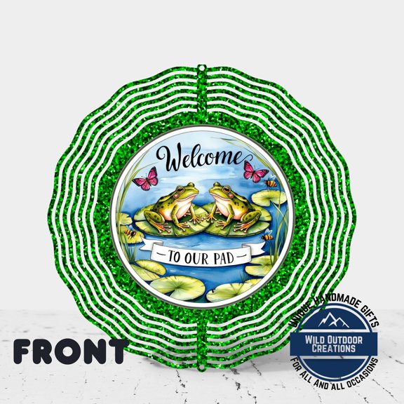 Kinetic Wind Spinner Frog Design Welcome Message Outdoor Garden Decor UV Protected Yard Art Patio Gift