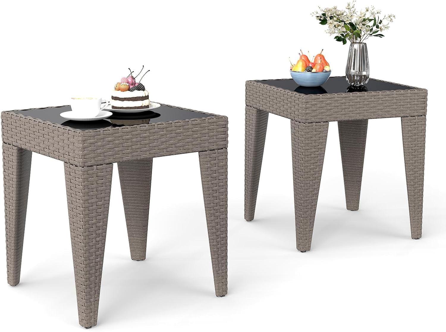 Outside Rattan Side Table Kinfant Rattan Patio Side Table - Set of 2 Modern Wicker End Table, PE ...