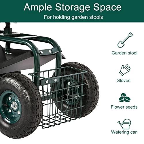 Kinfant Rolling Garden Cart with Seat Garden Scooter Rolling Stool