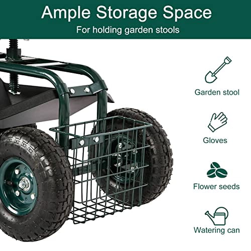 Kinfant Rolling Garden Cart with Seat Garden Scooter Rolling Stool
