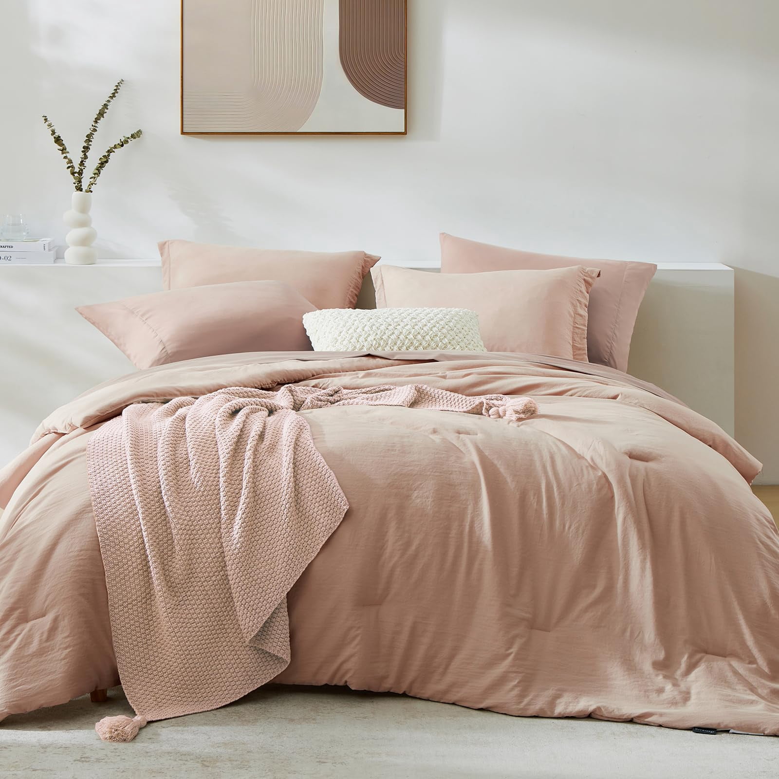 King(102"x90") Clay Pink 7-Piece Bed-in-a-Bag All Season Warm Bedding ...
