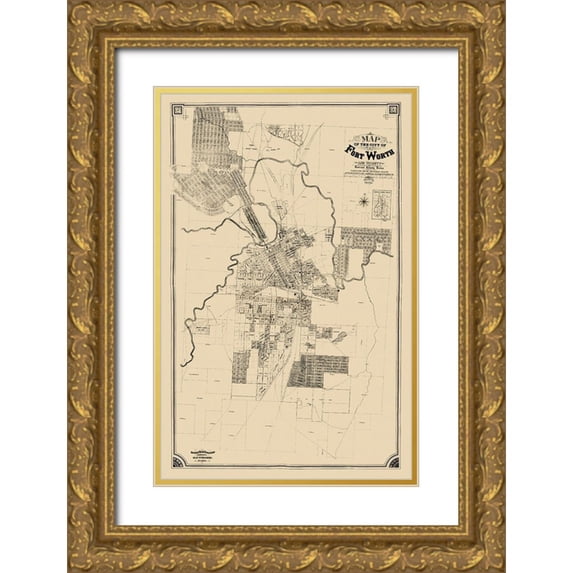 King 13x18 Gold Ornate Wood Framed with Double Matting Museum Art Print Titled - Fort Worth Texas - King 1888