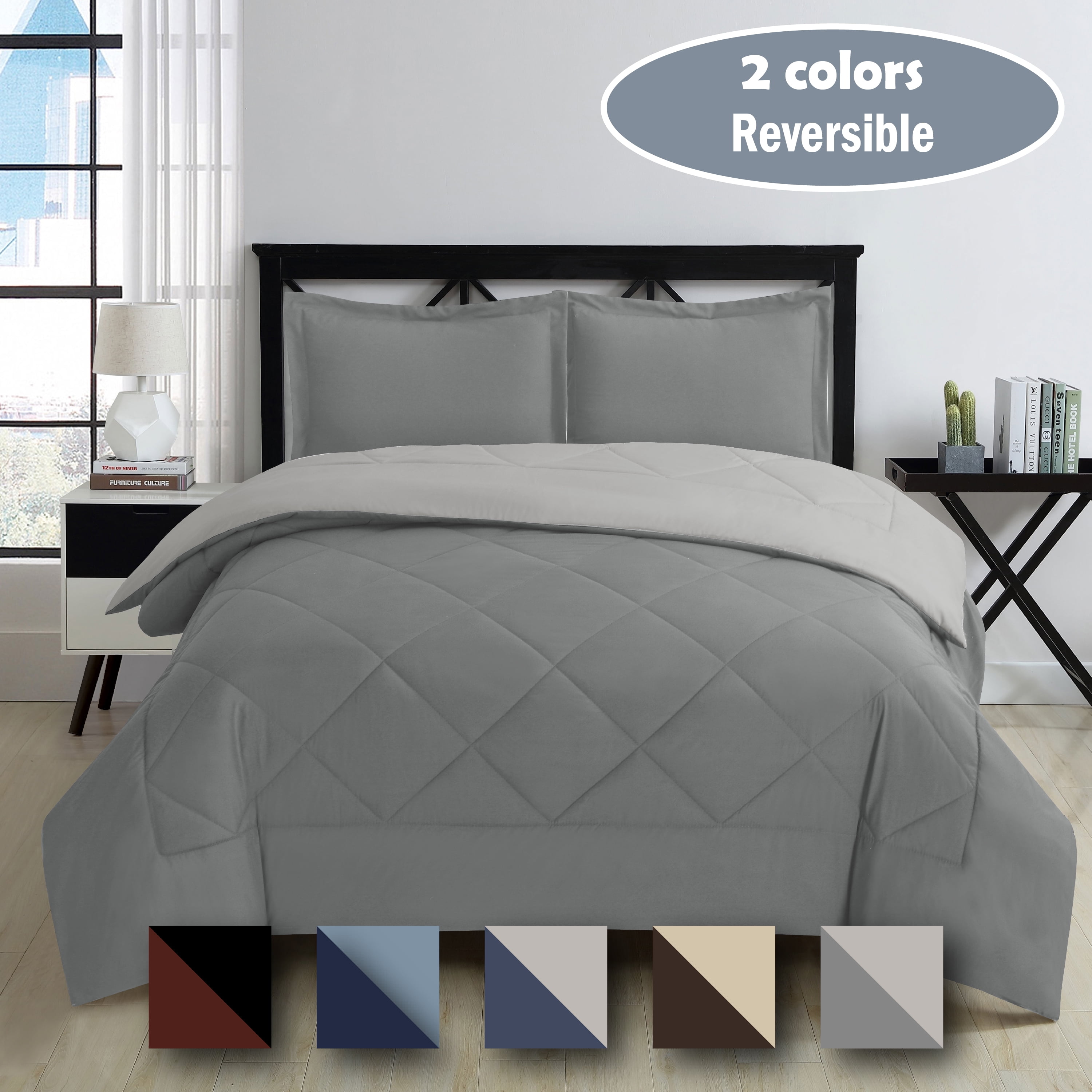 King Charcoal and Silver Reversible Microfiber Comforter Set