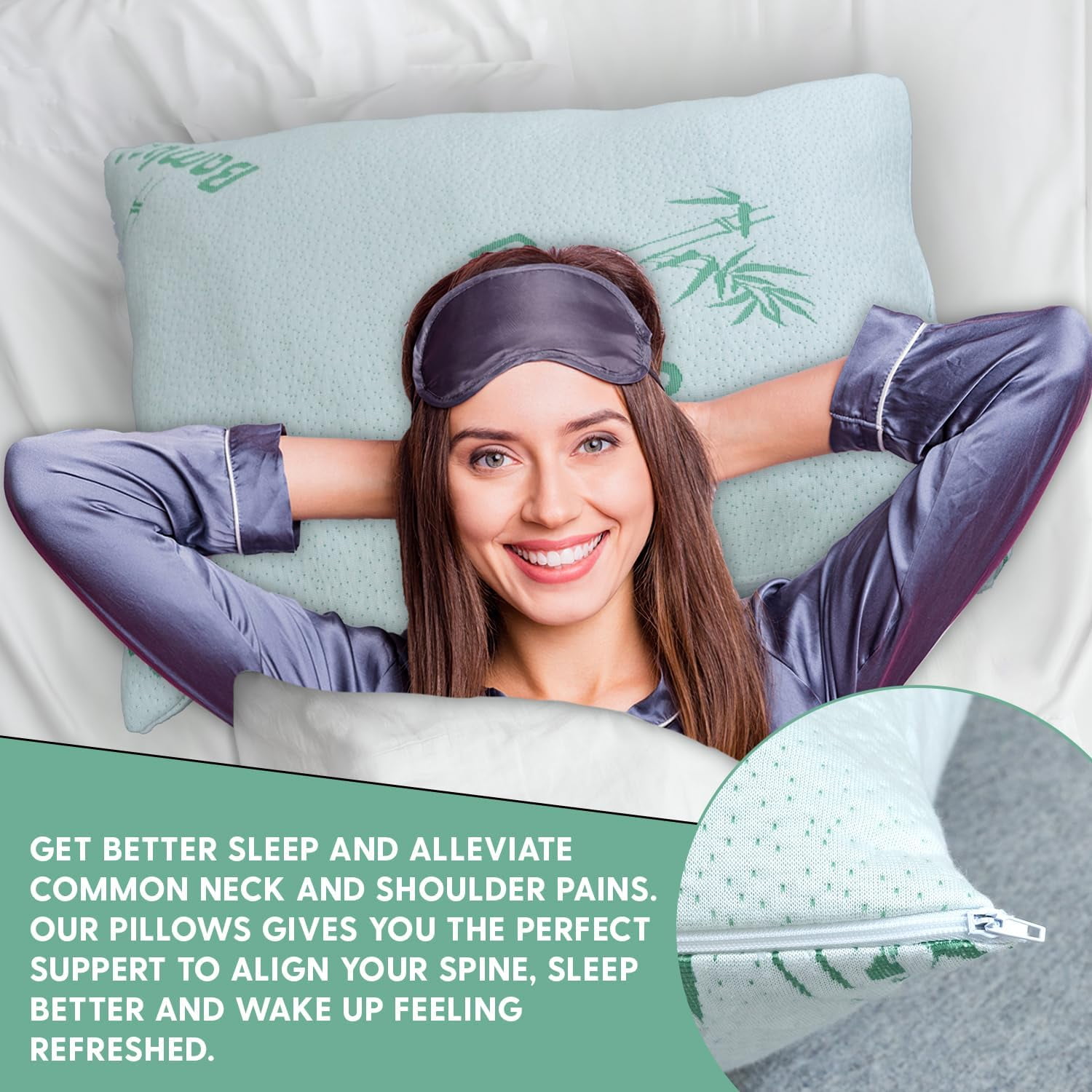 King 20" x 36" Pillow Shredded Memory Foam for Sleeping with Removable