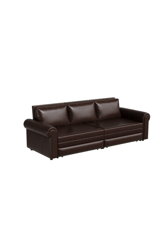 King 3-in-1 Pull Out Sofa Bed, Faux Leather Convertible Sleeper with Nailhead Trim for Living Room & Bedroom
